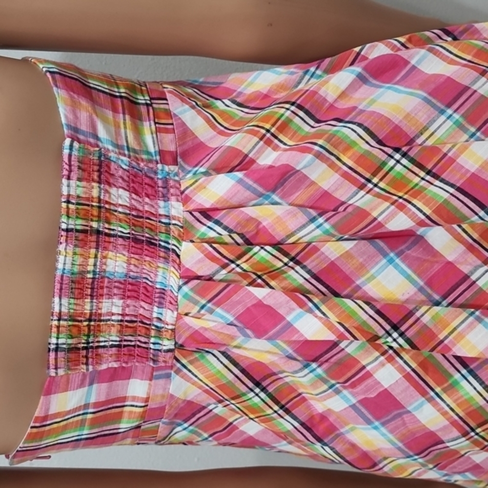 Vtg Lilly Pulitzer Strapless Pink Colorful Multi Color Plaid Dress Size 4 A Line - Picture 9 of 12